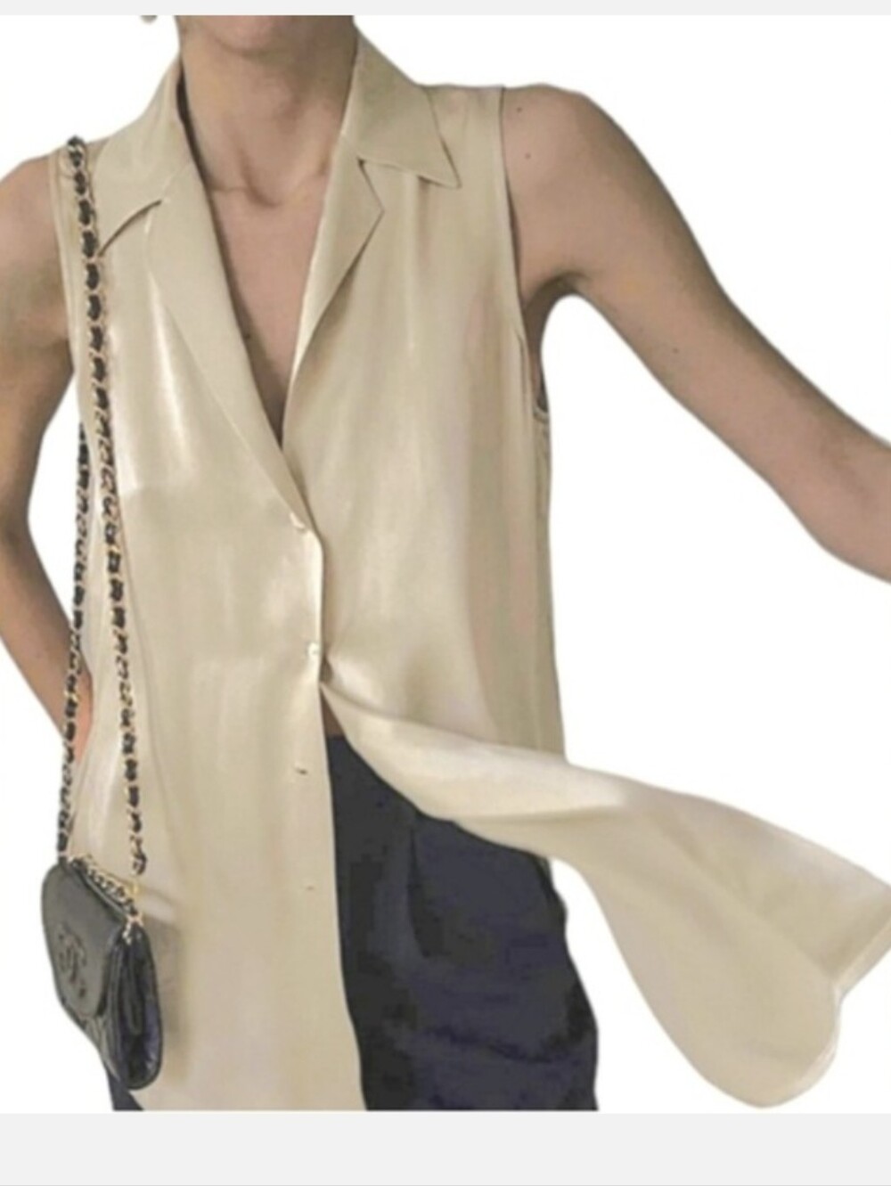 COMMENSE Satin Sleeveless Button Front Blouse in Champagne Gold Size XS